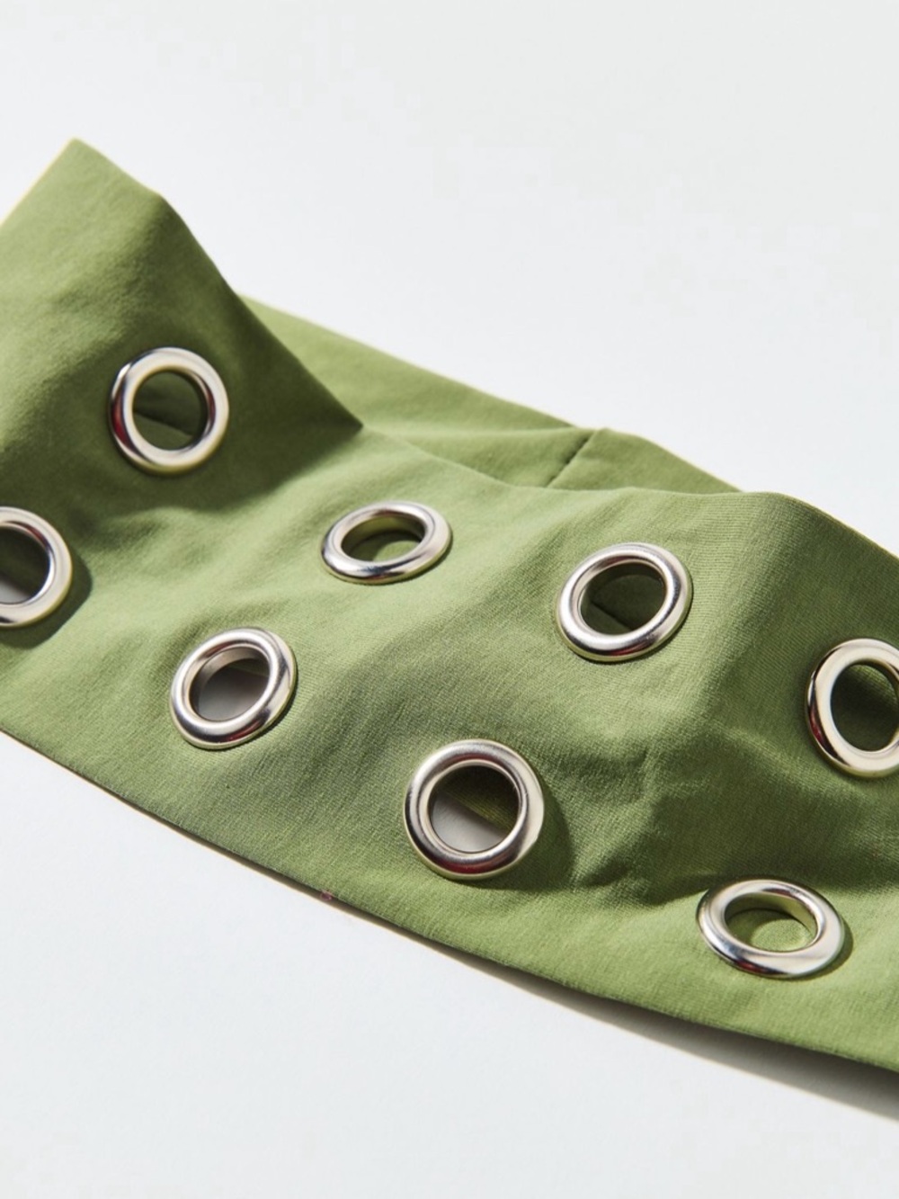 Olive Green Grommet Soft & Stretchy Knit Wide Head-Wrap Headband - Picture 2 of 3